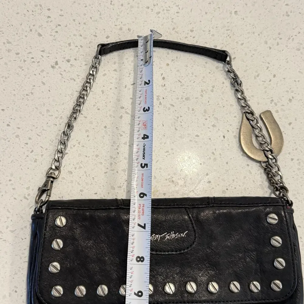 Vtg Betsey Johnson Shoulder Bag Small Black Studded Leather Chain Punk Rock Y2K